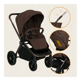 Carucior 3 in 1, Lionelo, Mika Plus, Cadru din aluminiu, Cu landou intarit si salteluta moale, Cu scoica auto testata ADAC, Reversibil, Cu sistem de ventilatie 3D, Cu accesorii, Pana la 22 kg, EN1888-1 EN1888-2 EN1466 ECE R129, Mocha Mousse
