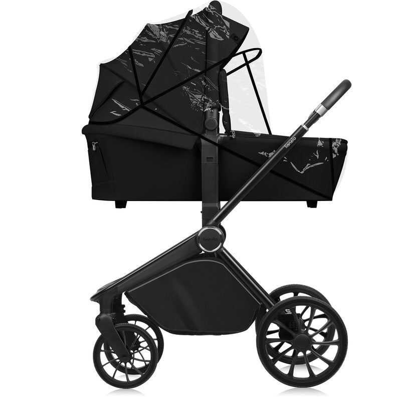 Carucior 3 in 1, Lionelo, Mika Plus, Cadru din aluminiu, Cu landou intarit si salteluta moale, Cu scoica auto testata ADAC, Reversibil, Cu sistem de ventilatie 3D, Cu accesorii, Pana la 22 kg, EN1888-1 EN1888-2 EN1466 ECE R129, Negru