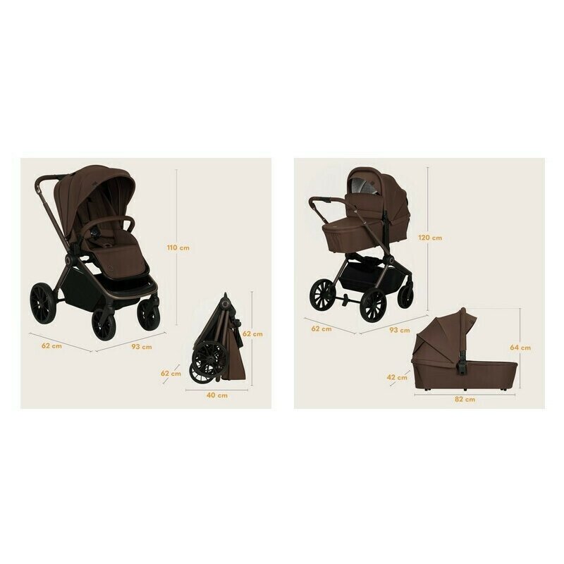 Carucior 3 in 1, Lionelo, Mika Plus, Cadru din aluminiu, Cu landou intarit si salteluta moale, Cu scoica auto testata ADAC, Reversibil, Cu sistem de ventilatie 3D, Cu accesorii, Pana la 22 kg, EN1888-1 EN1888-2 EN1466 ECE R129, Mocha Mousse
