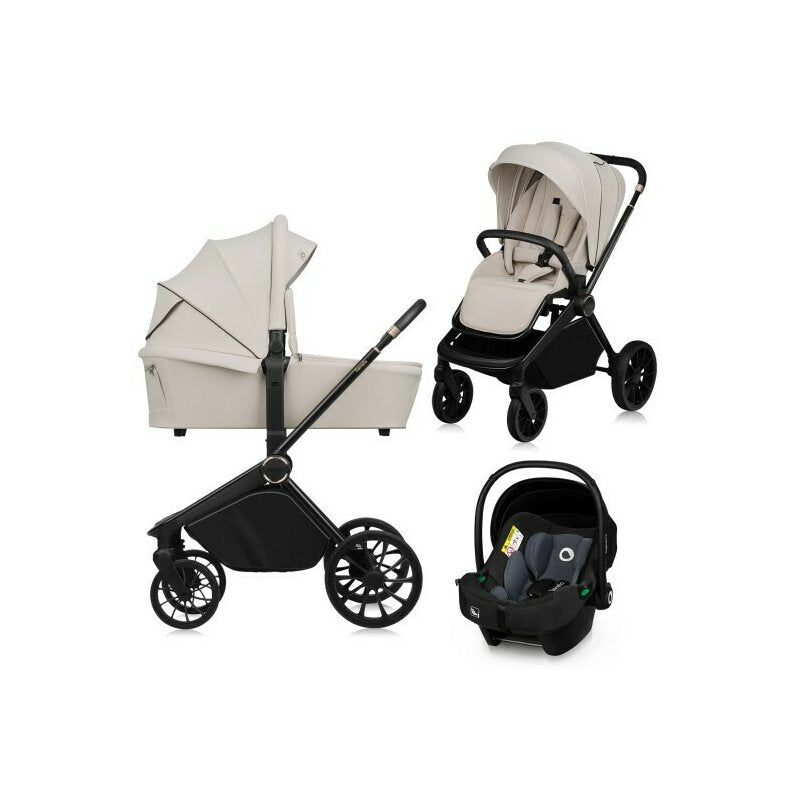Carucior 3 in 1, Lionelo, Mika Plus, Cadru din aluminiu, Cu landou intarit si salteluta moale, Cu scoica auto testata ADAC, Reversibil, Cu sistem de ventilatie 3D, Cu accesorii, Pana la 22 kg, EN1888-1 EN1888-2 EN1466 ECE R129, Bej - gogobaby.ro