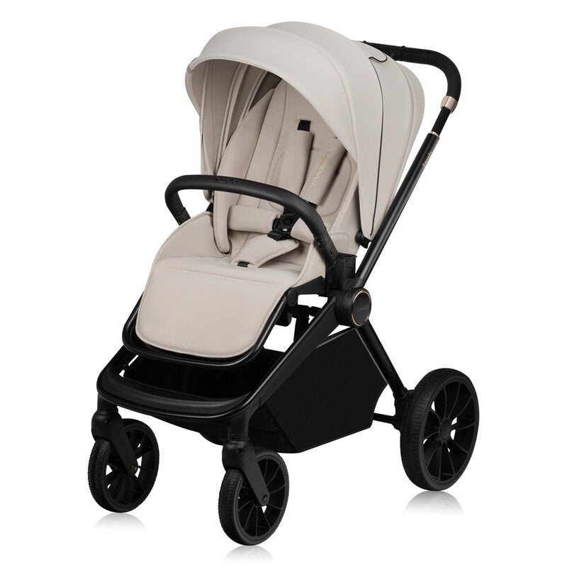 Carucior 3 in 1, Lionelo, Mika Plus, Cadru din aluminiu, Cu landou intarit si salteluta moale, Cu scoica auto testata ADAC, Reversibil, Cu sistem de ventilatie 3D, Cu accesorii, Pana la 22 kg, EN1888-1 EN1888-2 EN1466 ECE R129, Bej