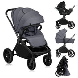 Carucior 3 in 1, Lionelo, Mika Plus, Cadru din aluminiu, Cu landou intarit si salteluta moale, Cu scoica auto testata ADAC, Reversibil, Cu sistem de ventilatie 3D, Cu accesorii, Pana la 22 kg, EN1888-1 EN1888-2 EN1466 ECE R129, Gri
