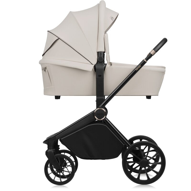 Carucior 3 in 1, Lionelo, Mika Plus, Cadru din aluminiu, Cu landou intarit si salteluta moale, Cu scoica auto testata ADAC, Reversibil, Cu sistem de ventilatie 3D, Cu accesorii, Pana la 22 kg, EN1888-1 EN1888-2 EN1466 ECE R129, Bej