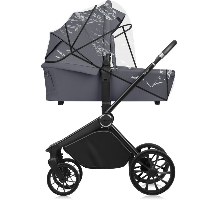 Carucior 3 in 1, Lionelo, Mika Plus, Cadru din aluminiu, Cu landou intarit si salteluta moale, Cu scoica auto testata ADAC, Reversibil, Cu sistem de ventilatie 3D, Cu accesorii, Pana la 22 kg, EN1888-1 EN1888-2 EN1466 ECE R129, Gri