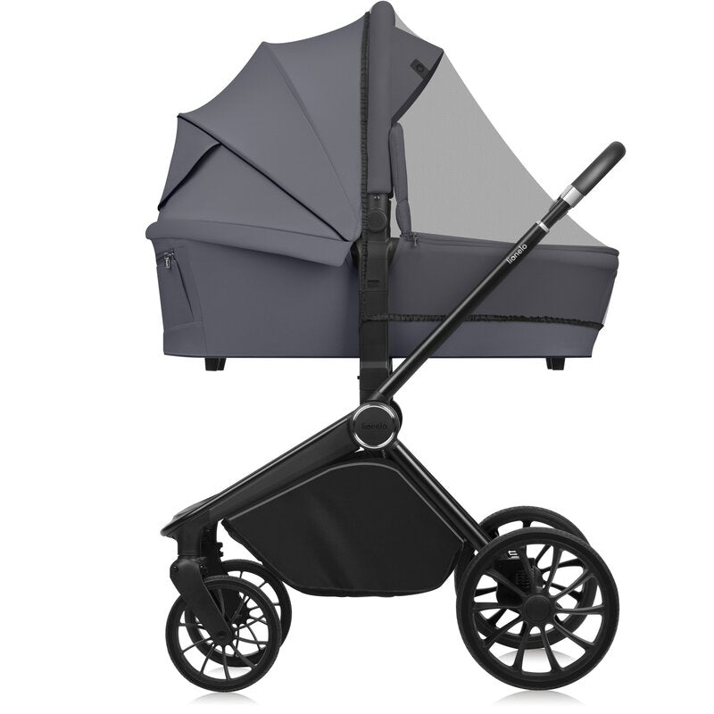 Carucior 3 in 1, Lionelo, Mika Plus, Cadru din aluminiu, Cu landou intarit si salteluta moale, Cu scoica auto testata ADAC, Reversibil, Cu sistem de ventilatie 3D, Cu accesorii, Pana la 22 kg, EN1888-1 EN1888-2 EN1466 ECE R129, Gri