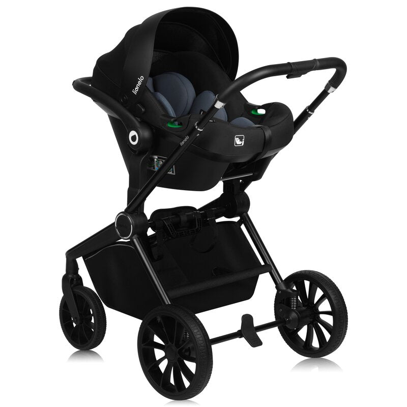 Carucior 3 in 1, Lionelo, Mika Plus, Cadru din aluminiu, Cu landou intarit si salteluta moale, Cu scoica auto testata ADAC, Reversibil, Cu sistem de ventilatie 3D, Cu accesorii, Pana la 22 kg, EN1888-1 EN1888-2 EN1466 ECE R129, Gri