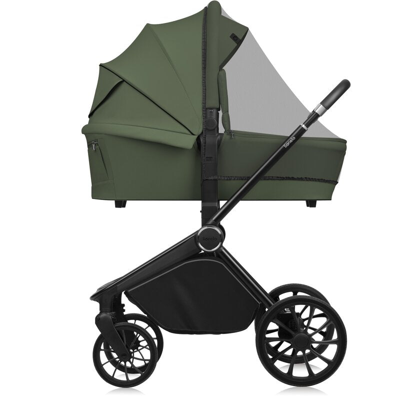 Carucior 3 in 1, Lionelo, Mika Plus, Cadru din aluminiu, Cu landou intarit si salteluta moale, Cu scoica auto testata ADAC, Reversibil, Cu sistem de ventilatie 3D, Cu accesorii, Pana la 22 kg, EN1888-1 EN1888-2 EN1466 ECE R129, Verde