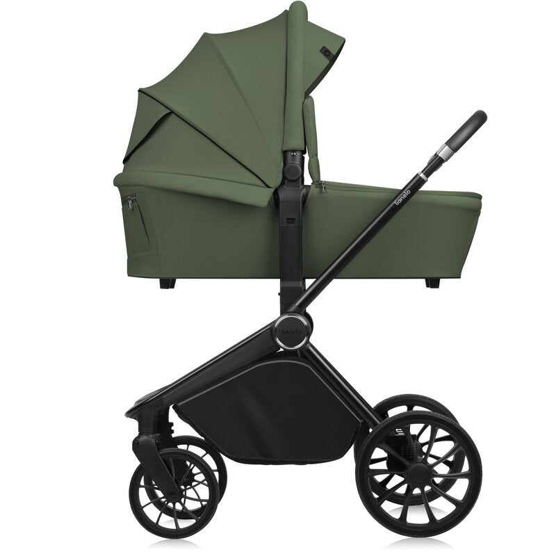 Carucior 3 in 1, Lionelo, Mika Plus, Cadru din aluminiu, Cu landou intarit si salteluta moale, Cu scoica auto testata ADAC, Reversibil, Cu sistem de ventilatie 3D, Cu accesorii, Pana la 22 kg, EN1888-1 EN1888-2 EN1466 ECE R129, Verde