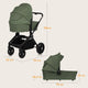 Carucior 3 in 1, Lionelo, Mika Plus, Cadru din aluminiu, Cu landou intarit si salteluta moale, Cu scoica auto testata ADAC, Reversibil, Cu sistem de ventilatie 3D, Cu accesorii, Pana la 22 kg, EN1888-1 EN1888-2 EN1466 ECE R129, Verde
