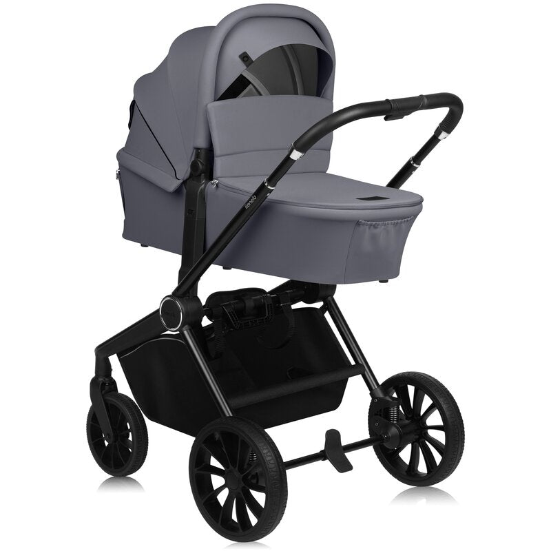 Carucior 3 in 1, Lionelo, Mika Plus, Cadru din aluminiu, Cu landou intarit si salteluta moale, Cu scoica auto testata ADAC, Reversibil, Cu sistem de ventilatie 3D, Cu accesorii, Pana la 22 kg, EN1888-1 EN1888-2 EN1466 ECE R129, Gri