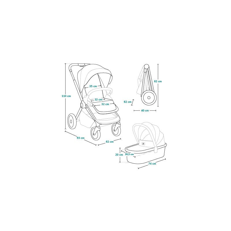 Carucior 3 in 1, Lionelo, Mika Plus, Cadru din aluminiu, Cu landou intarit si salteluta moale, Cu scoica auto testata ADAC, Reversibil, Cu sistem de ventilatie 3D, Cu accesorii, Pana la 22 kg, EN1888-1 EN1888-2 EN1466 ECE R129, Verde