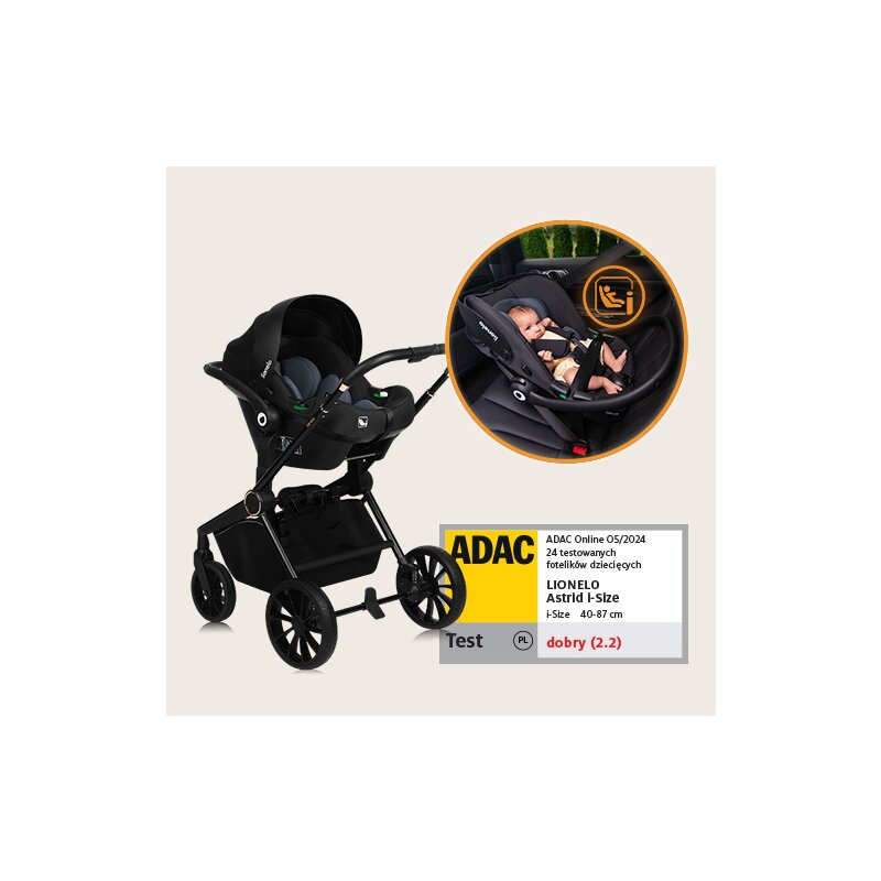 Carucior 3 in 1, Lionelo, Mika Plus, Cadru din aluminiu, Cu landou intarit si salteluta moale, Cu scoica auto testata ADAC, Reversibil, Cu sistem de ventilatie 3D, Cu accesorii, Pana la 22 kg, EN1888-1 EN1888-2 EN1466 ECE R129, Bej