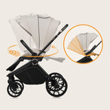 Carucior 3 in 1, Lionelo, Mika Plus, Cadru din aluminiu, Cu landou intarit si salteluta moale, Cu scoica auto testata ADAC, Reversibil, Cu sistem de ventilatie 3D, Cu accesorii, Pana la 22 kg, EN1888-1 EN1888-2 EN1466 ECE R129, Bej