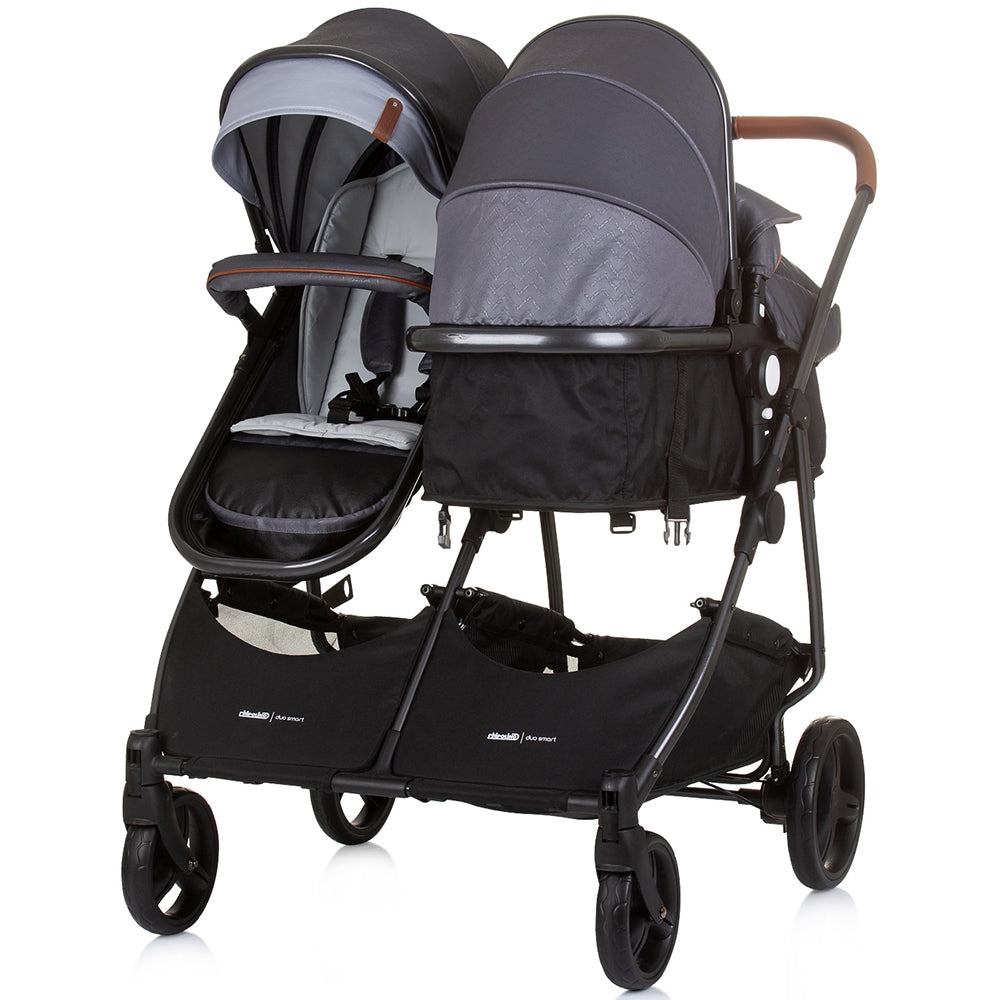 Carucior gemeni Chipolino Duo Smart 2 in 1 silver grey - gogobaby.ro