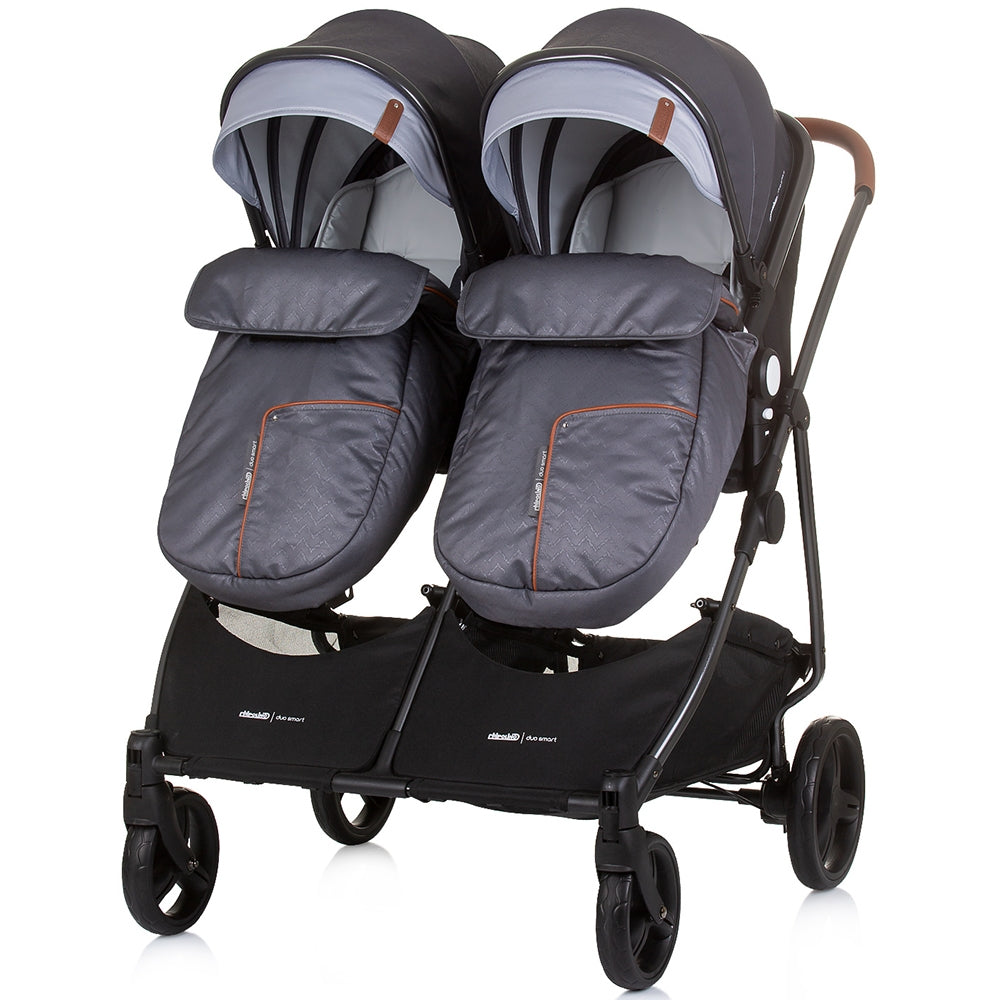 Carucior gemeni Chipolino Duo Smart 2 in 1 silver grey - gogobaby.ro