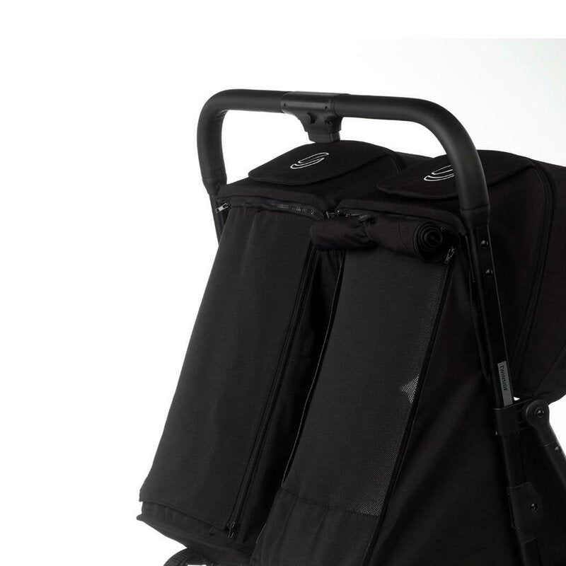 Carucior gemeni pliabil Twinside, Jane, Pliere rapida cu o mana, De la nastere pana la 22 Kg, Cu huse pentru ploaie, Spatare independente, Cu suspensii, Conform cu EN 1888-2:2018+A1:2023, Coal - gogobaby.ro