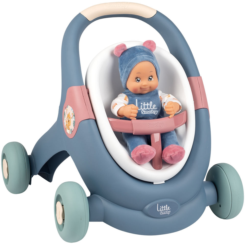 Carucior pentru papusi Smoby Baby Walker 3 in 1 cu papusa - gogobaby.ro