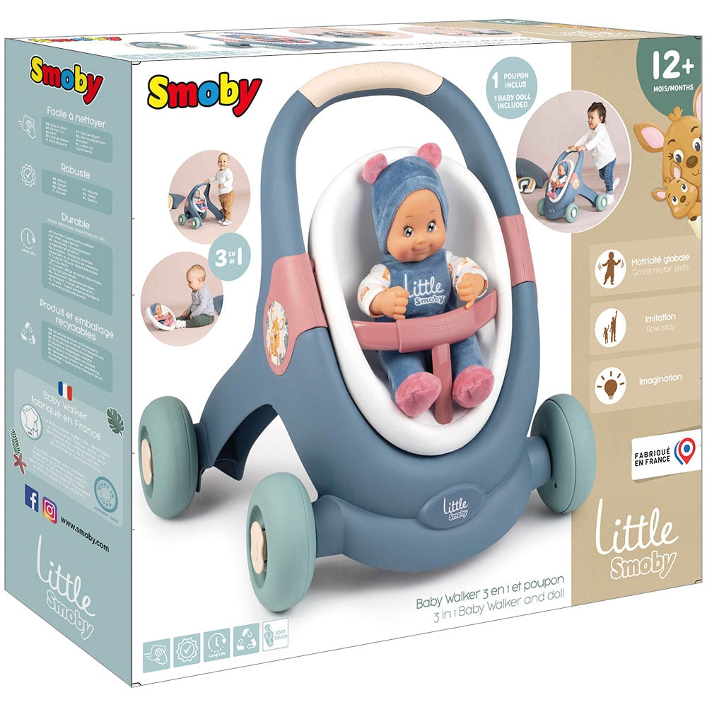 Carucior pentru papusi Smoby Baby Walker 3 in 1 cu papusa - gogobaby.ro