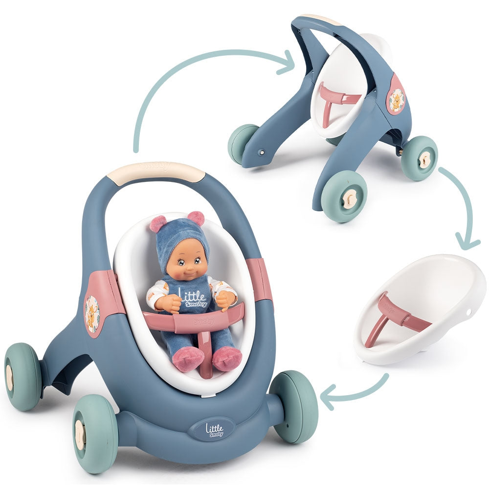 Carucior pentru papusi Smoby Baby Walker 3 in 1 cu papusa - gogobaby.ro