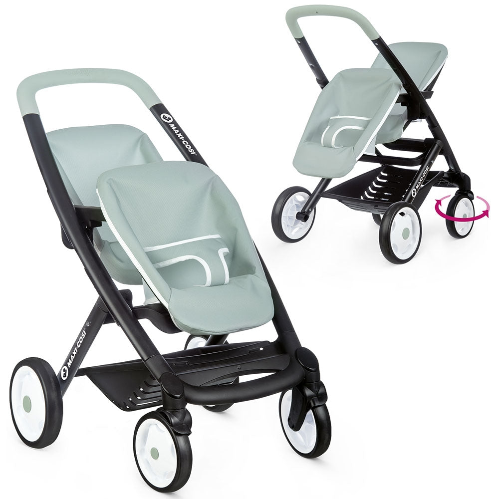 Carucior pentru papusi Smoby Maxi Cosi Twin albastru - gogobaby.ro