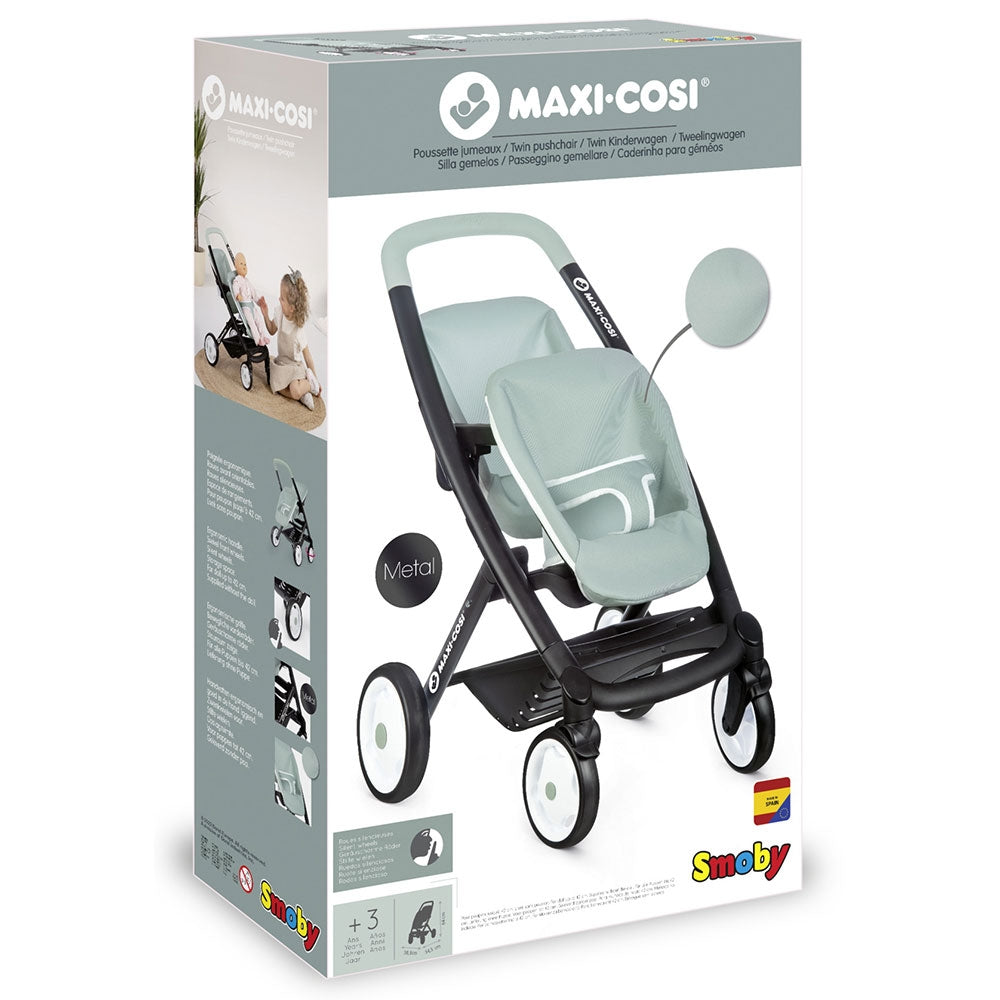 Carucior pentru papusi Smoby Maxi Cosi Twin albastru - gogobaby.ro