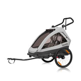Carucior si remorca de bicicleta, Lionelo, Cama, Multifunctional, Pentru 1 sau 2 copii, Cu sistem de absorbtie a socurilor SIQ, Geamuri cu protectie solara, Gri