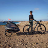 Carucior si remorca de bicicleta, Lionelo, Cama, Multifunctional, Pentru 1 sau 2 copii, Cu sistem de absorbtie a socurilor SIQ, Geamuri cu protectie solara, Gri