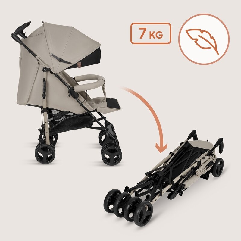 Carucior sport compact, Lionelo, Irma, Spatar ajustabil in 4 pozitii, Suport picioare reglabil, Manere rotative, Pliere tip umbrela, 6- 36 luni, Pana la 15 kg, Conform cu EN1888-1:2018, Bej