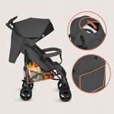 Carucior sport compact, Lionelo, Irma, Spatar ajustabil in 4 pozitii, Suport picioare reglabil, Manere rotative, Pliere tip umbrela, 6- 36 luni, Pana la 15 kg, Conform cu EN1888-1:2018, Gri inchis
