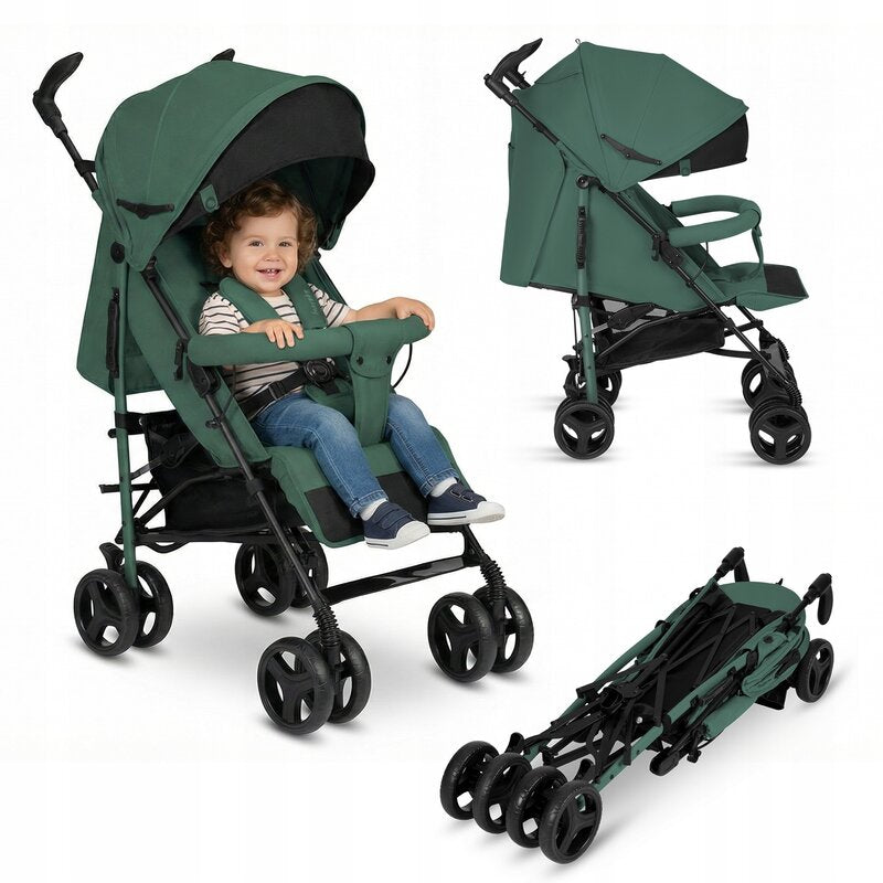 Carucior sport compact, Lionelo, Irma, Spatar ajustabil in 4 pozitii, Suport picioare reglabil, Manere rotative, Pliere tip umbrela, 6- 36 luni, Pana la 15 kg, Conform cu EN1888-1:2018, Verde smarald