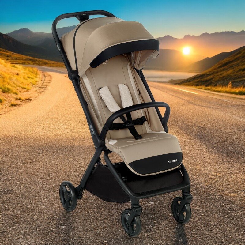 Carucior sport, Jane, Clap, Sistem compact de pliere care permite transportul caruciorului la bordul aeronavei, Cadru din aluminium, De la nastere pana la 26Kg, Conform cu standardul european EN 1888-2:2018+A1:2023, Desert - gogobaby.ro