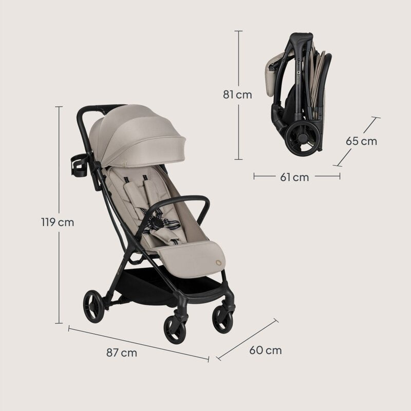 Carucior sport, Lionelo, Agia, 7.3 kg, Ultracompact, Pliere rapida cu o mana, Suport pentru biberon inclus, Sezutul lat si confortabil, 6-48 luni, Sustine 22 kg, Bej