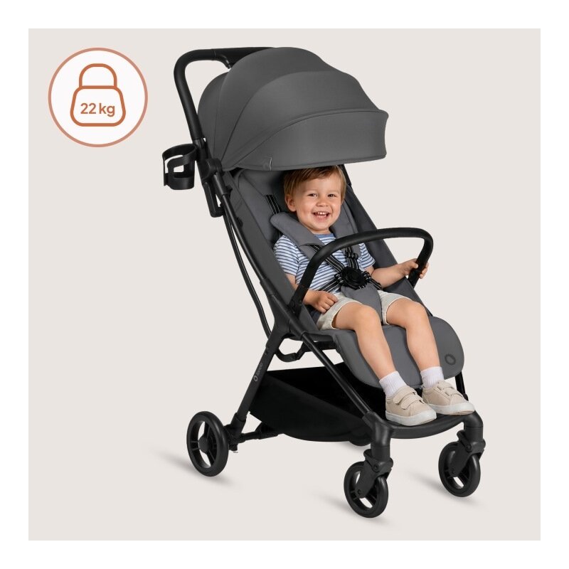 Carucior sport, Lionelo, Agia, 7.3 kg, Ultracompact, Pliere rapida cu o mana, Suport pentru biberon inclus, Sezutul lat si confortabil, 6-48 luni, Sustine 22 kg, Gri