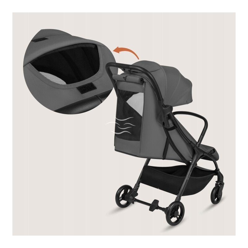 Carucior sport, Lionelo, Agia, 7.3 kg, Ultracompact, Pliere rapida cu o mana, Suport pentru biberon inclus, Sezutul lat si confortabil, 6-48 luni, Sustine 22 kg, Gri