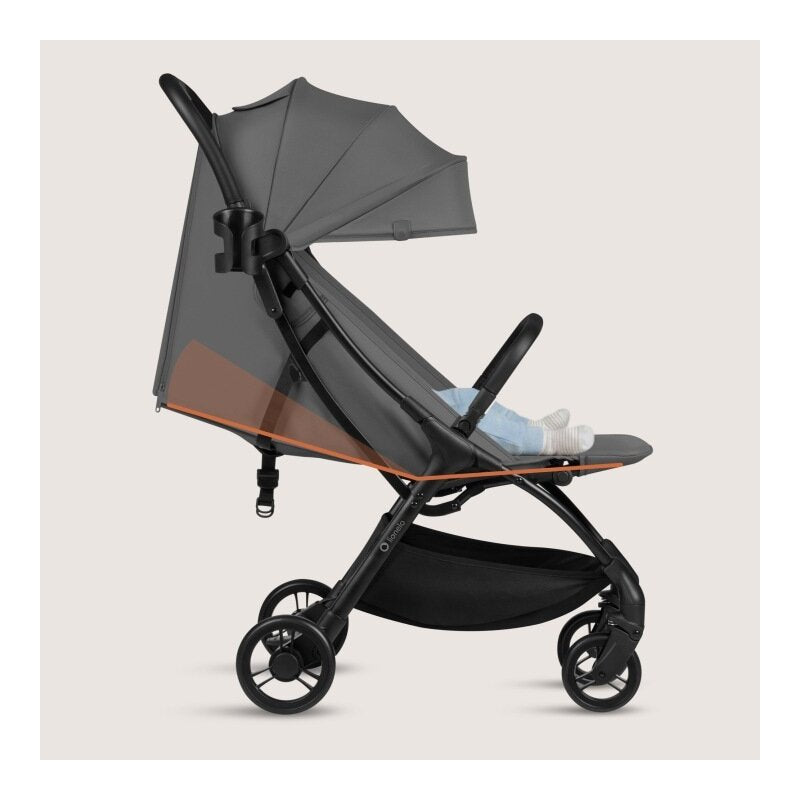 Carucior sport, Lionelo, Agia, 7.3 kg, Ultracompact, Pliere rapida cu o mana, Suport pentru biberon inclus, Sezutul lat si confortabil, 6-48 luni, Sustine 22 kg, Gri