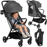 Carucior sport, Lionelo, Agia, 7.3 kg, Ultracompact, Pliere rapida cu o mana, Suport pentru biberon inclus, Sezutul lat si confortabil, 6-48 luni, Sustine 22 kg, Gri