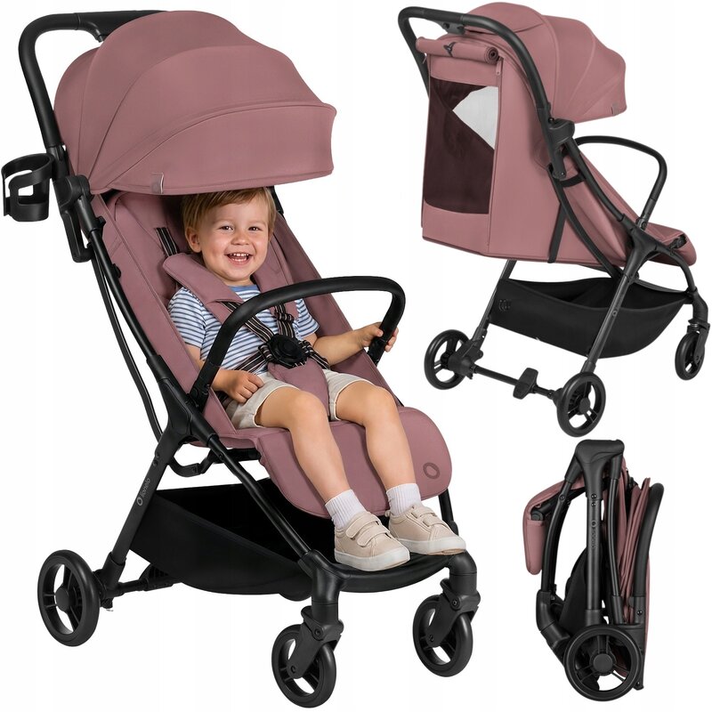 Carucior sport, Lionelo, Agia, 7.3 kg, Ultracompact, Pliere rapida cu o mana, Suport pentru biberon inclus, Sezutul lat si confortabil, 6-48 luni, Sustine 22 kg, Roz