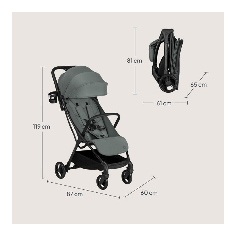 Carucior sport, Lionelo, Agia, 7.3 kg, Ultracompact, Pliere rapida cu o mana, Suport pentru biberon inclus, Sezutul lat si confortabil, 6-48 luni, Sustine 22 kg, Verde
