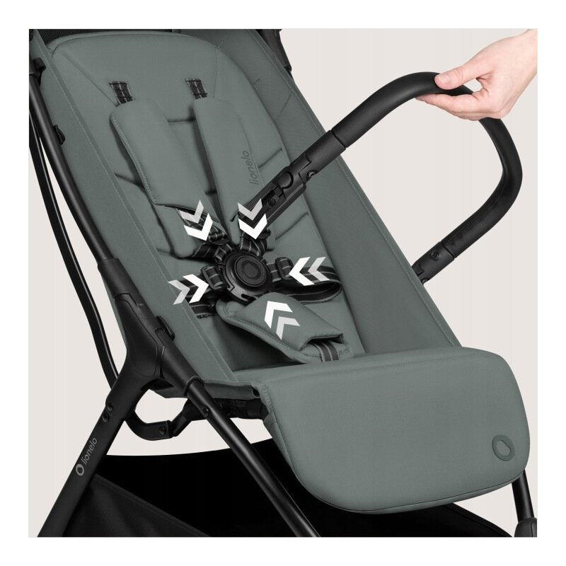 Carucior sport, Lionelo, Agia, 7.3 kg, Ultracompact, Pliere rapida cu o mana, Suport pentru biberon inclus, Sezutul lat si confortabil, 6-48 luni, Sustine 22 kg, Verde