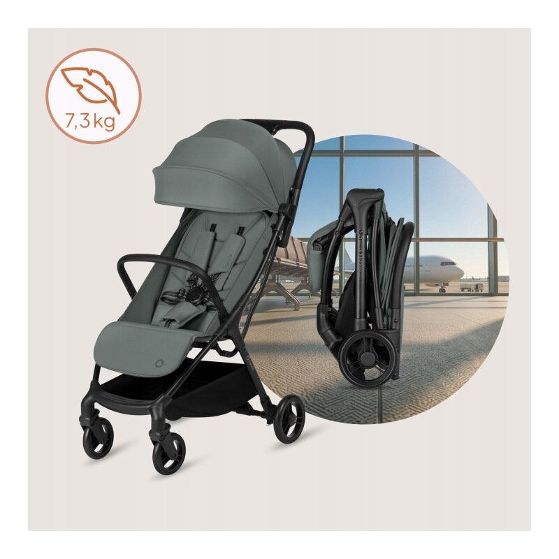 Carucior sport, Lionelo, Agia, 7.3 kg, Ultracompact, Pliere rapida cu o mana, Suport pentru biberon inclus, Sezutul lat si confortabil, 6-48 luni, Sustine 22 kg, Verde