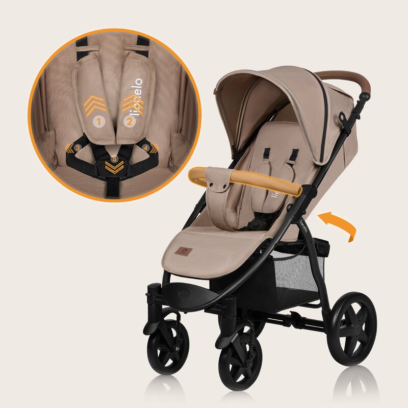 Carucior sport, Lionelo, Annet Plus, De la nastere, Cu accesorii si capotina XXL reglabila, 0 - 22 Kg, Conform cu standardele europene de securitate EN1888-1 si EN1888-2, Bej - gogobaby.ro