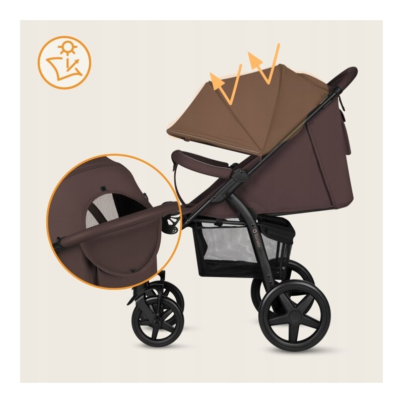 Carucior sport, Lionelo, Annet Plus, De la nastere, Cu accesorii si capotina XXL reglabila, 0 - 22 Kg, Conform cu standardele europene de securitate EN1888-1 si EN1888-2, Maro