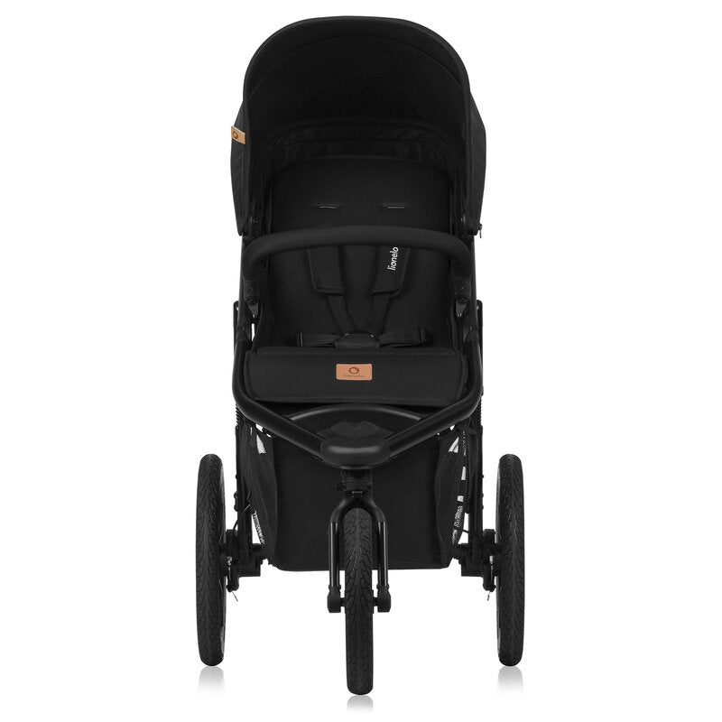 Carucior sport, Lionelo, Azura, Cu 3 roti, Cu baldachin XXL impermeabil, Pliere compacta, Pana la 22 kg, 6-48 luni, Conform cu standardele europene de securitate EN1888-1 si EN1888-2, Negru