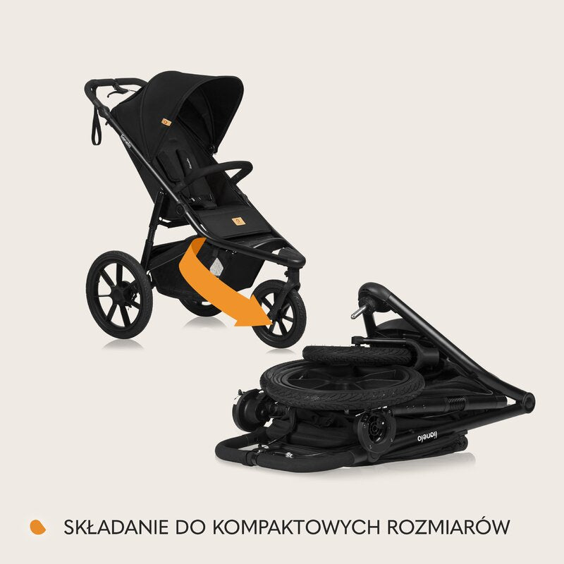 Carucior sport, Lionelo, Azura, Cu 3 roti, Cu baldachin XXL impermeabil, Pliere compacta, Pana la 22 kg, 6-48 luni, Conform cu standardele europene de securitate EN1888-1 si EN1888-2, Negru - gogobaby.ro