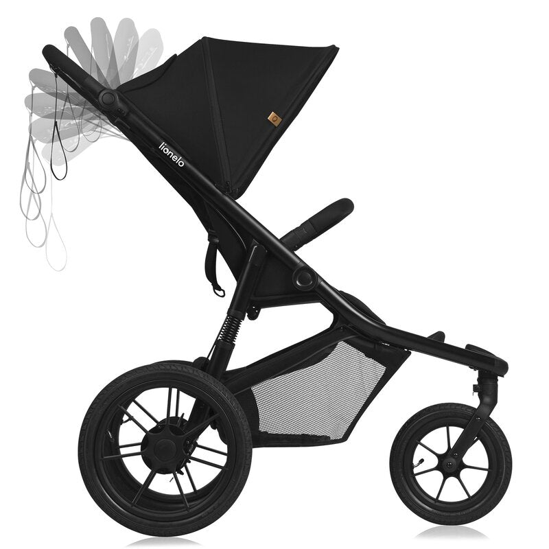 Carucior sport, Lionelo, Azura, Cu 3 roti, Cu baldachin XXL impermeabil, Pliere compacta, Pana la 22 kg, 6-48 luni, Conform cu standardele europene de securitate EN1888-1 si EN1888-2, Negru - gogobaby.ro