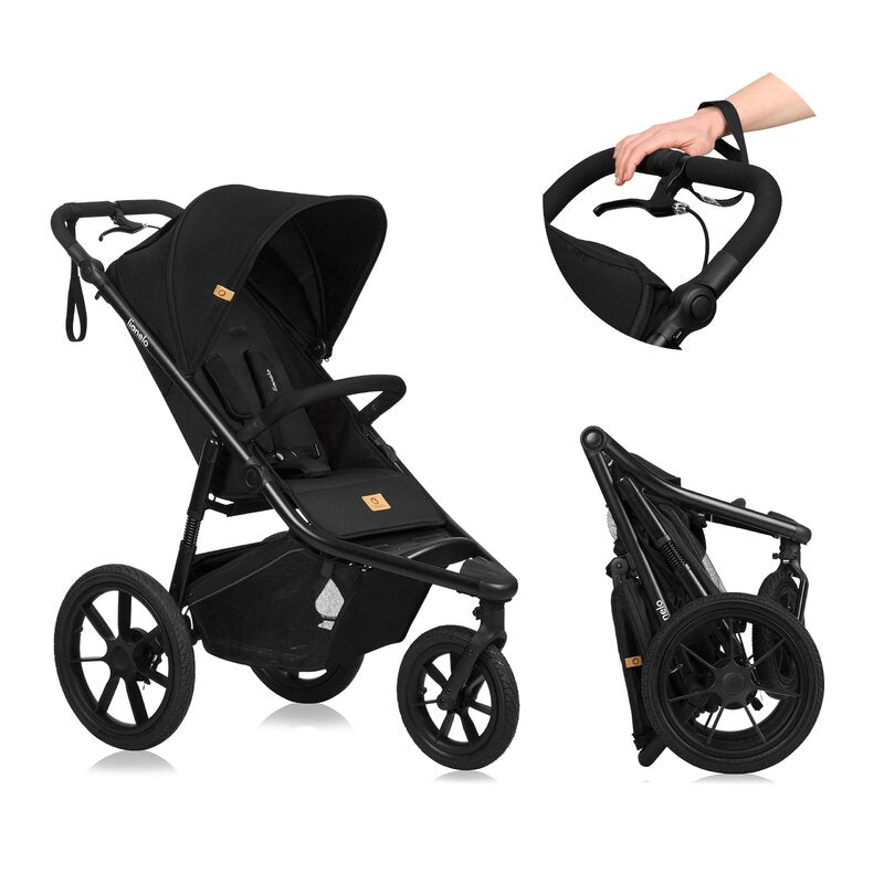 Carucior sport, Lionelo, Azura, Cu 3 roti, Cu baldachin XXL impermeabil, Pliere compacta, Pana la 22 kg, 6-48 luni, Conform cu standardele europene de securitate EN1888-1 si EN1888-2, Negru - gogobaby.ro