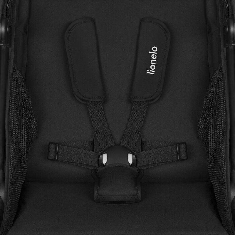 Carucior sport, Lionelo, Azura, Cu 3 roti, Cu baldachin XXL impermeabil, Pliere compacta, Pana la 22 kg, 6-48 luni, Conform cu standardele europene de securitate EN1888-1 si EN1888-2, Negru