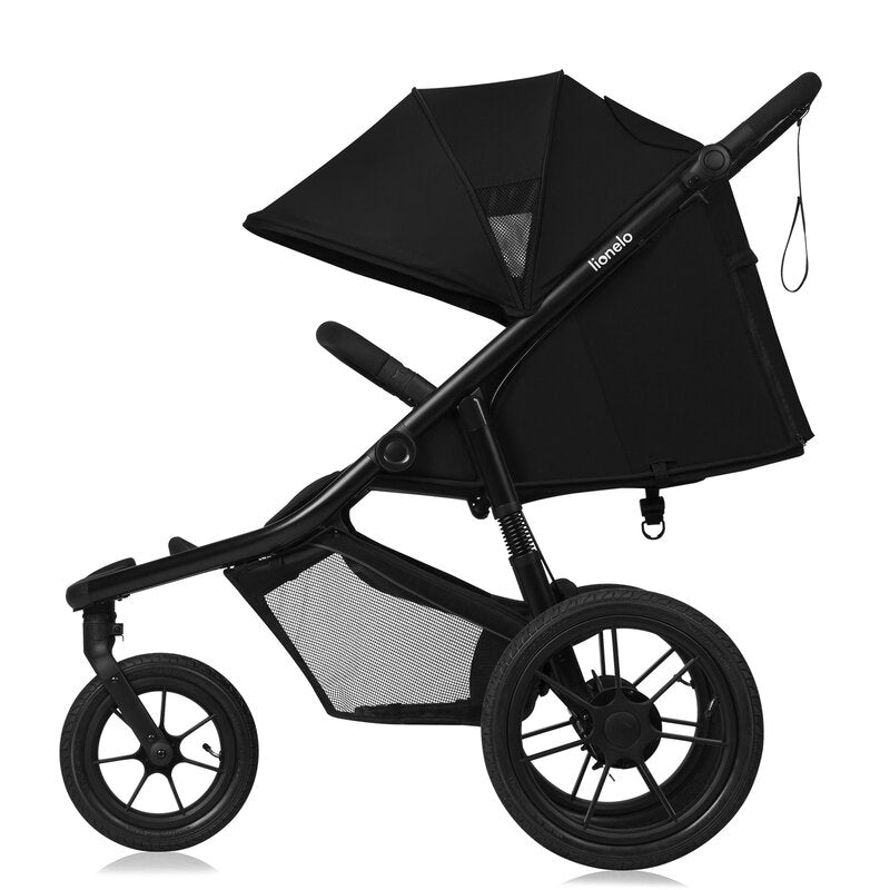 Carucior sport, Lionelo, Azura, Cu 3 roti, Cu baldachin XXL impermeabil, Pliere compacta, Pana la 22 kg, 6-48 luni, Conform cu standardele europene de securitate EN1888-1 si EN1888-2, Negru - gogobaby.ro
