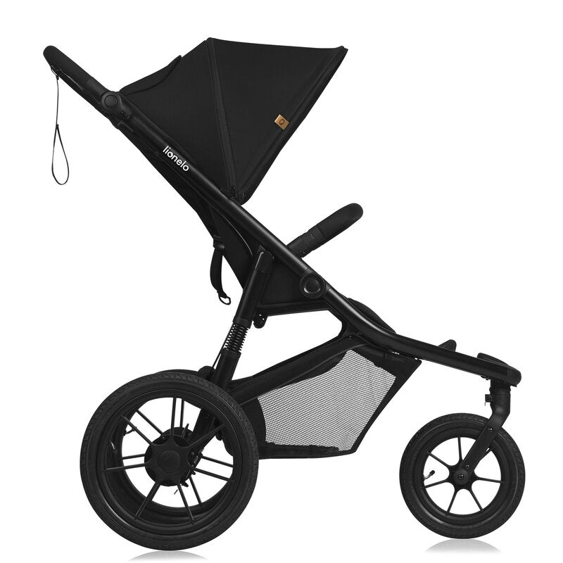 Carucior sport, Lionelo, Azura, Cu 3 roti, Cu baldachin XXL impermeabil, Pliere compacta, Pana la 22 kg, 6-48 luni, Conform cu standardele europene de securitate EN1888-1 si EN1888-2, Negru - gogobaby.ro