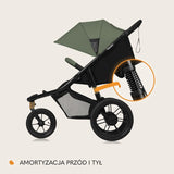 Carucior sport, Lionelo, Azura, Cu 3 roti, Cu baldachin XXL impermeabil, Pliere compacta, Pana la 22 kg, 6-48 luni, Conform cu standardele europene de securitate EN1888-1 si EN1888-2, Verde